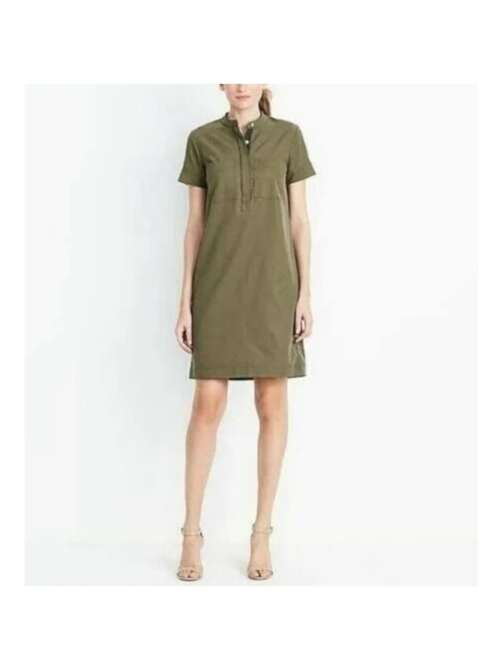J. Crew Lyocell Cotton Short Sleeve Military Shirt Dress Utility Shift Dress S